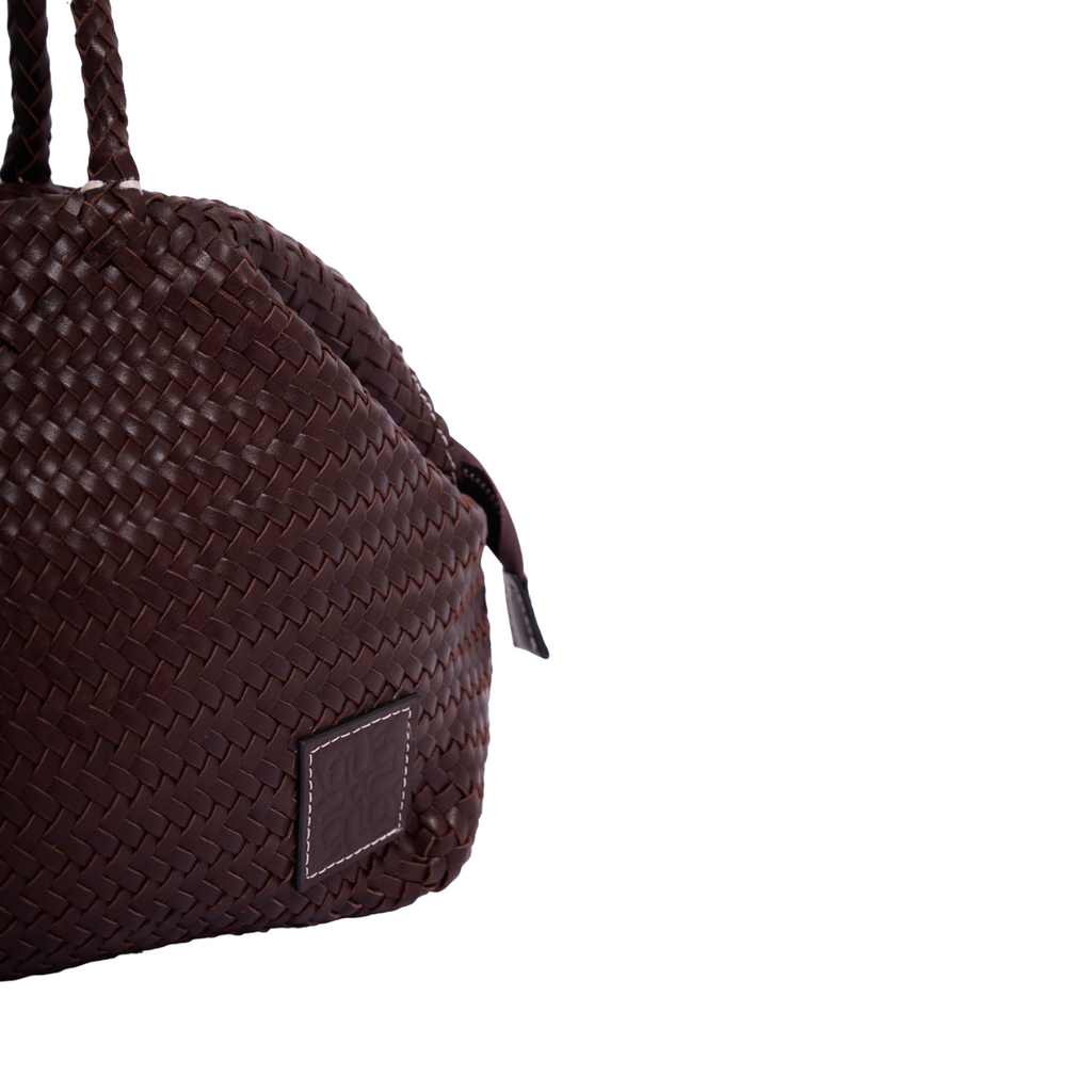 Woven Leather Shoulder Bag – Brown