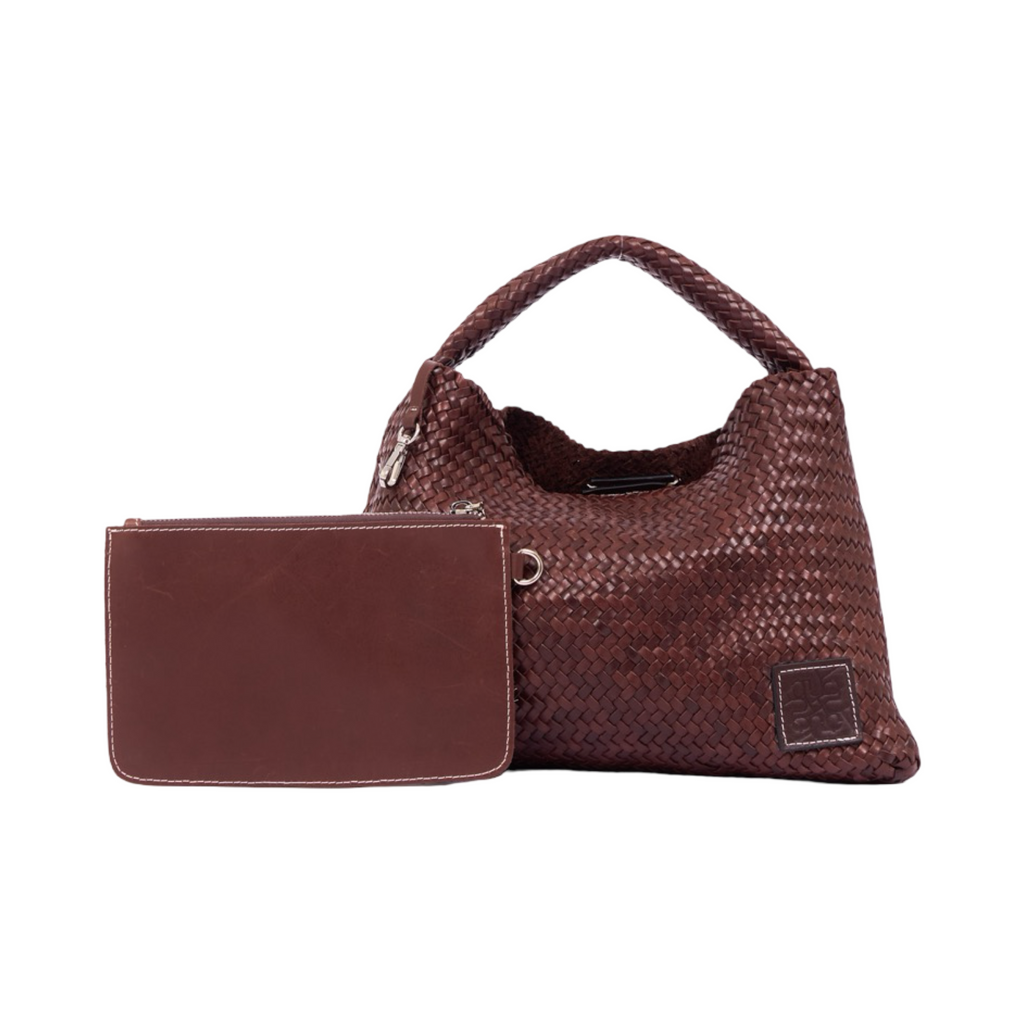 Woven Leather Tote Bag – Dark Brown