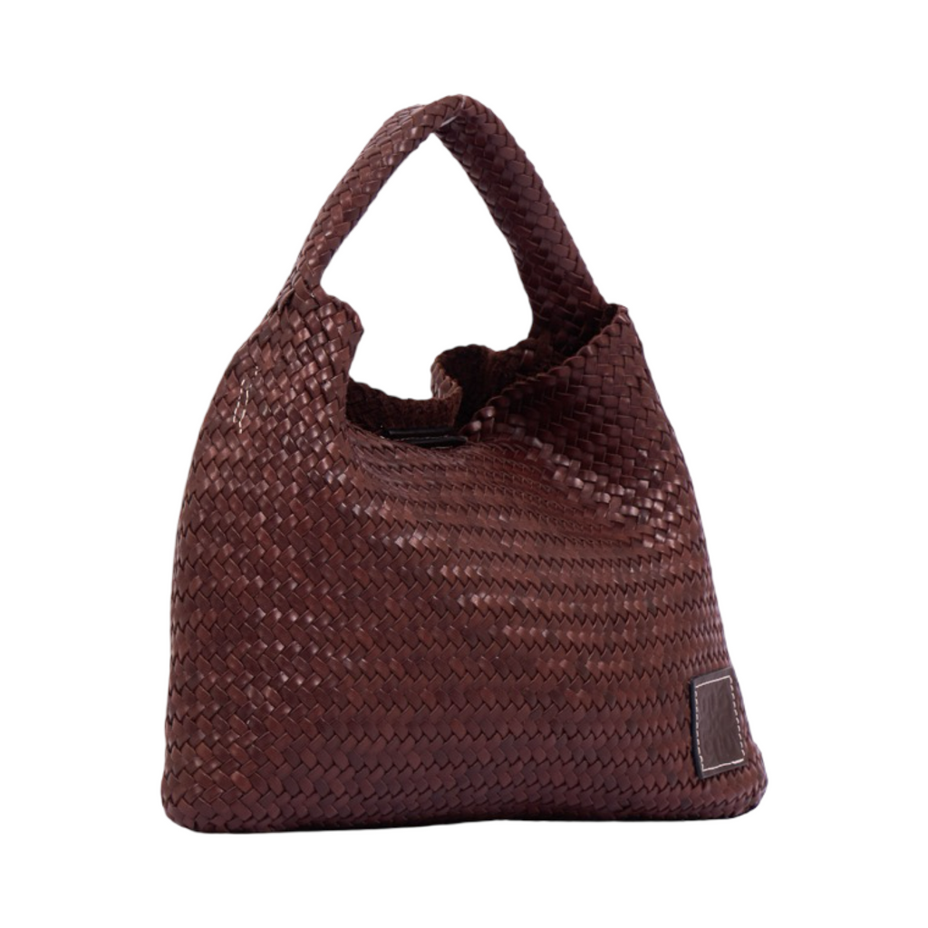 Woven Leather Tote Bag – Dark Brown