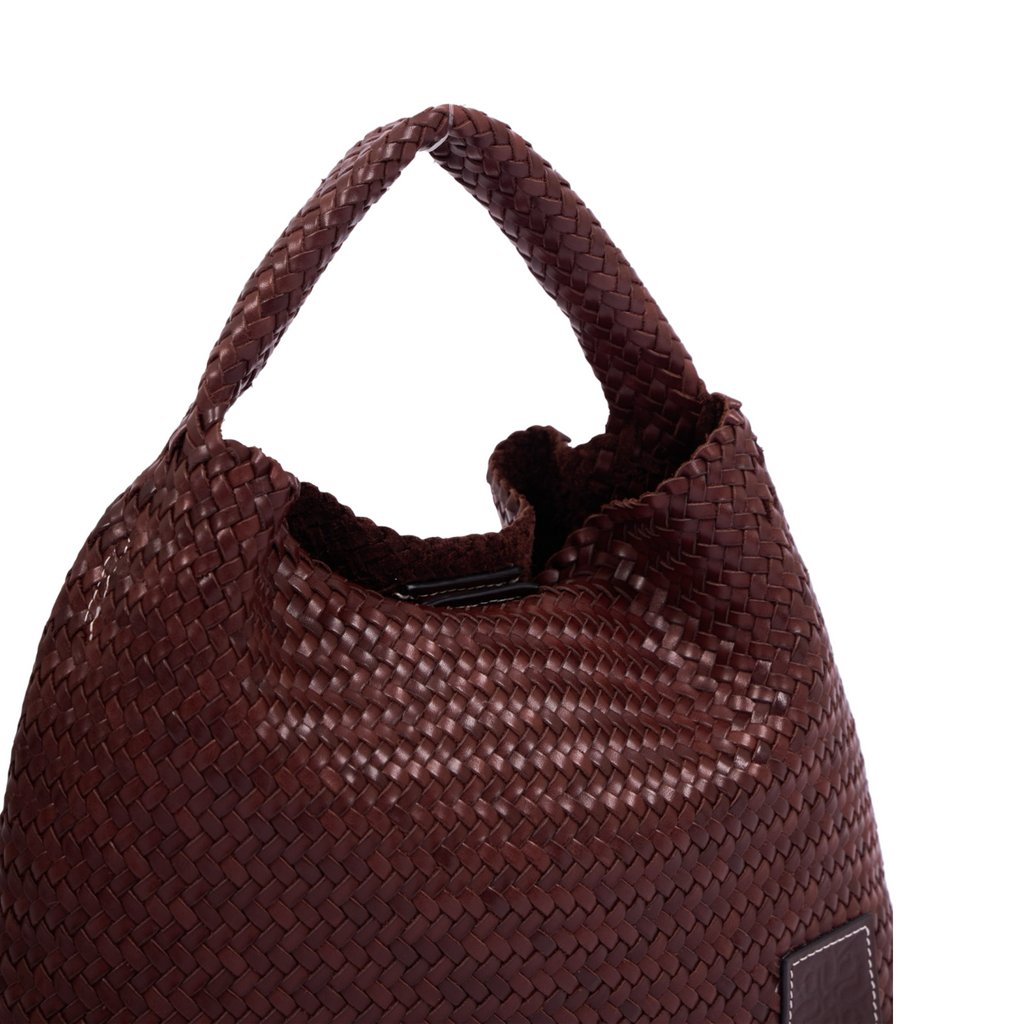 Woven Leather Tote Bag – Dark Brown