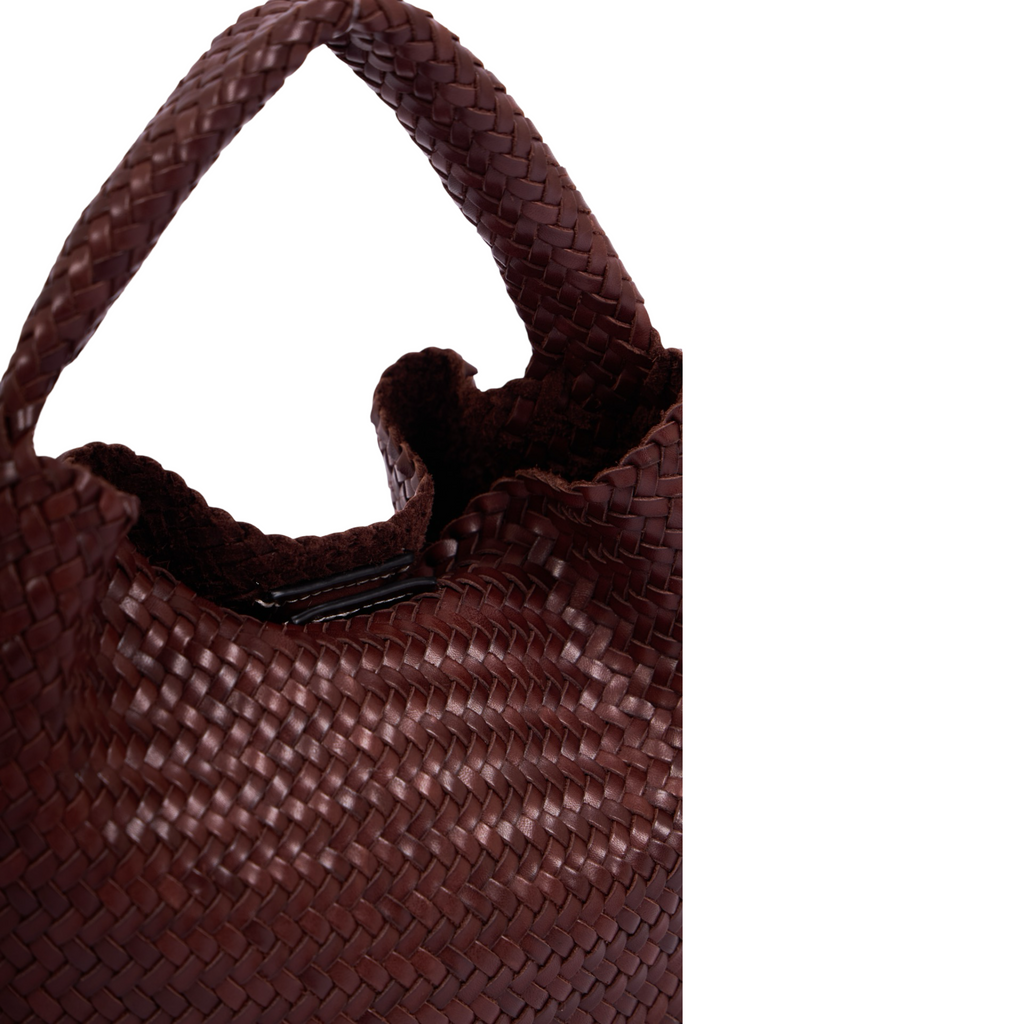 Woven Leather Tote Bag – Dark Brown