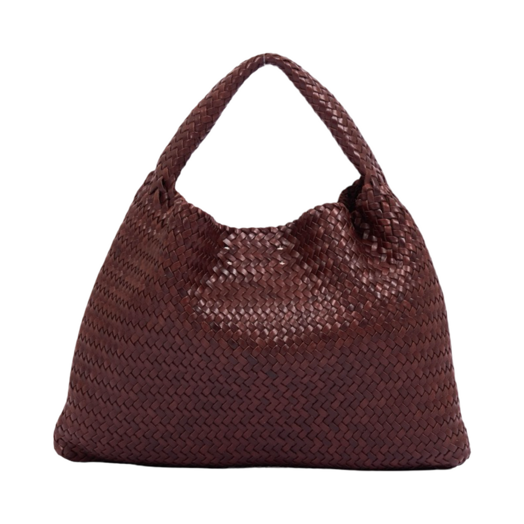 Woven Leather Tote Bag – Dark Brown