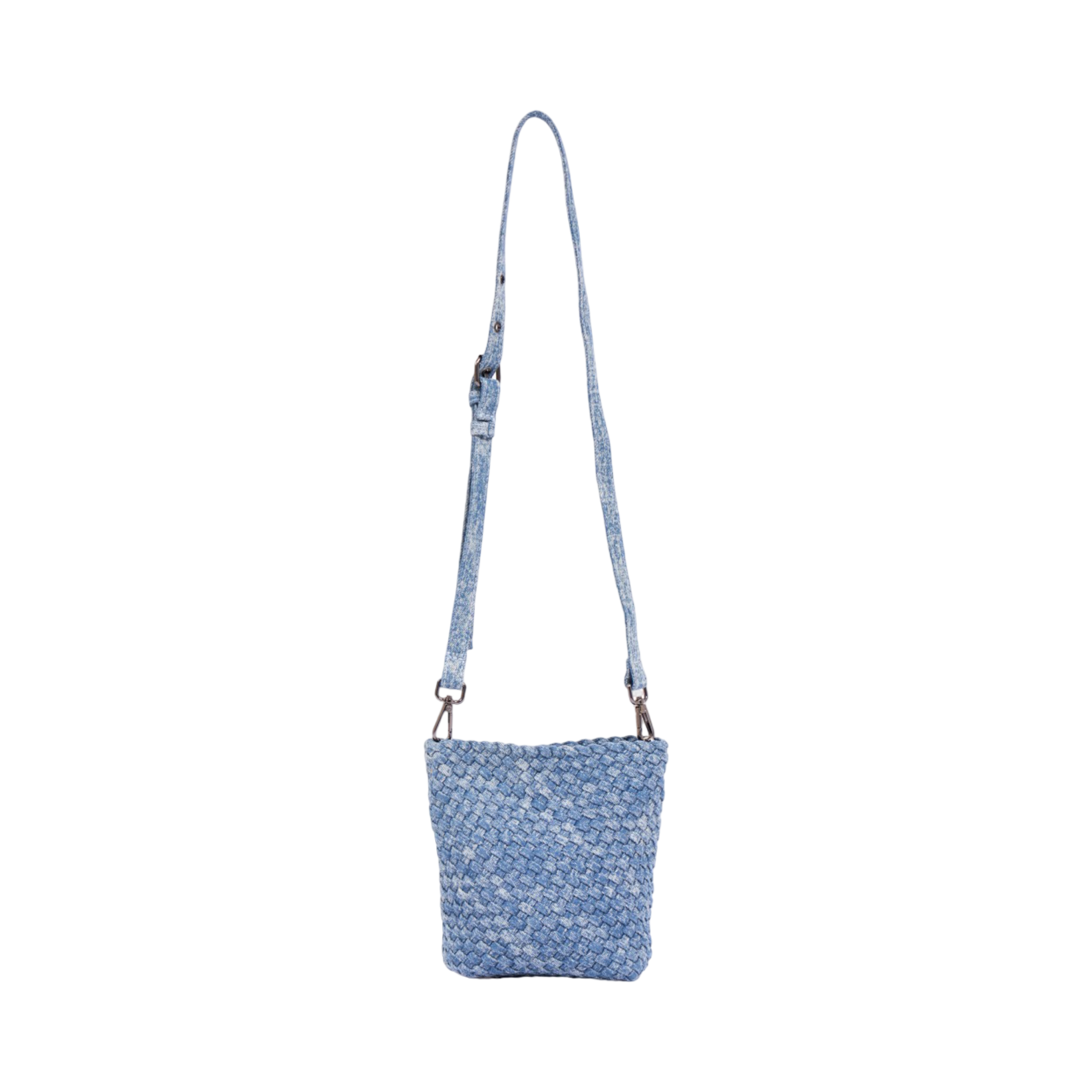 Midnight Weave – Woven Denim Crossbody Bag – Washed