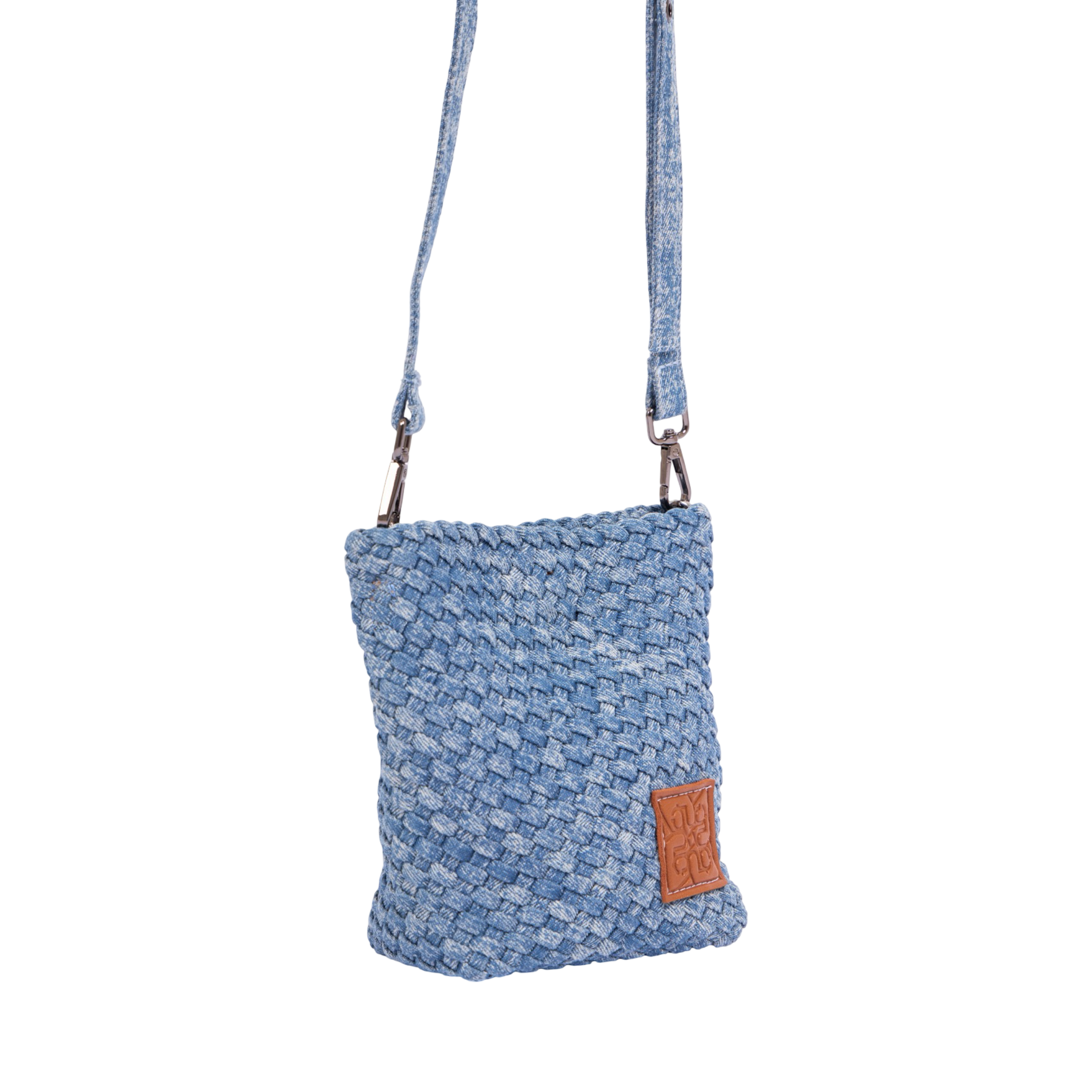 Midnight Weave – Woven Denim Crossbody Bag – Washed