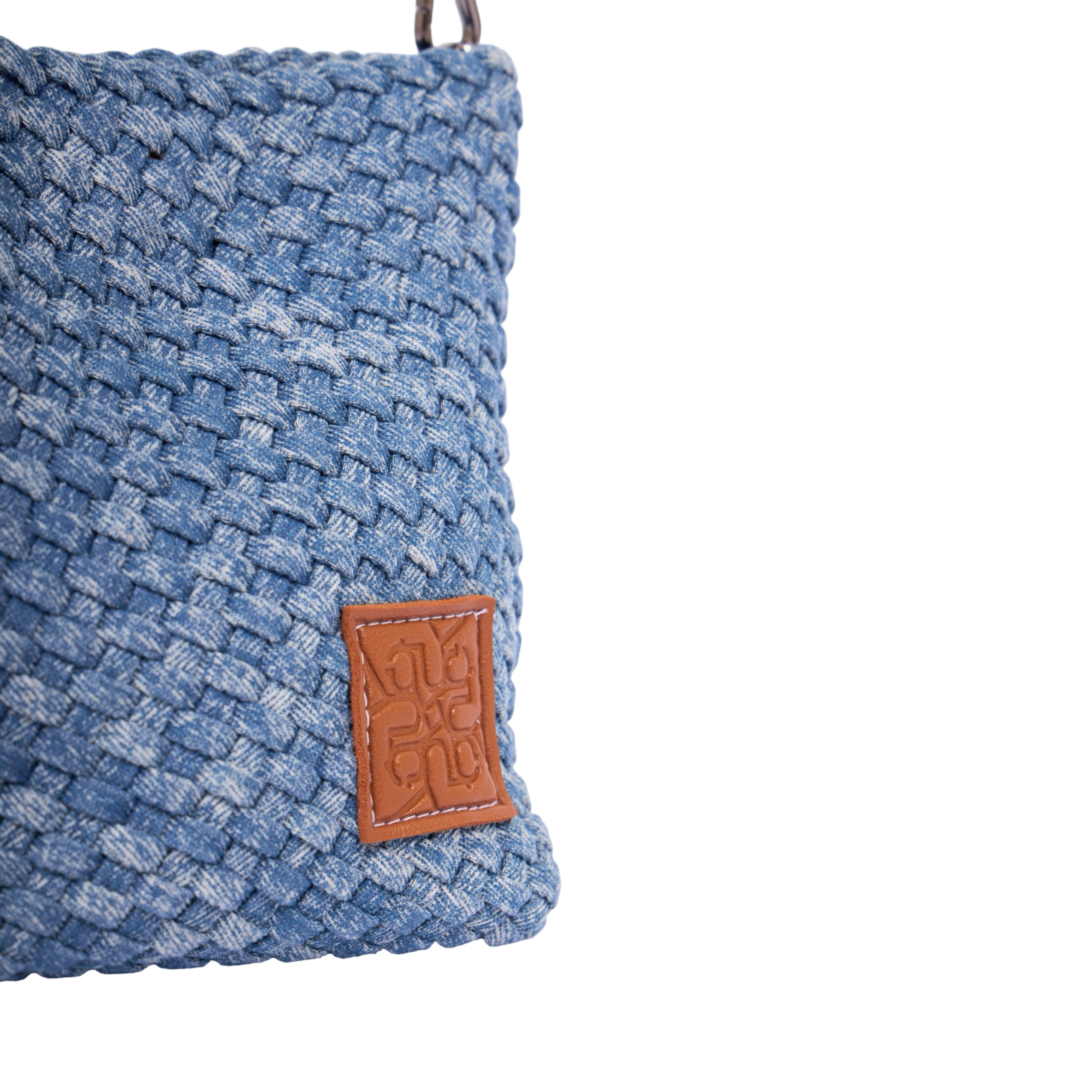 Midnight Weave – Woven Denim Crossbody Bag – Washed