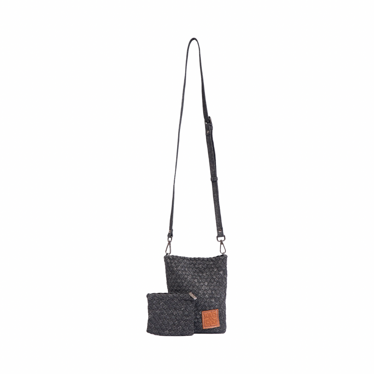 Signature Weave – Denim Crossbody Bag – Black