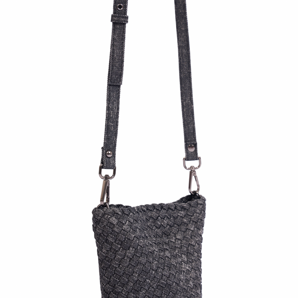 Signature Weave – Denim Crossbody Bag – Black