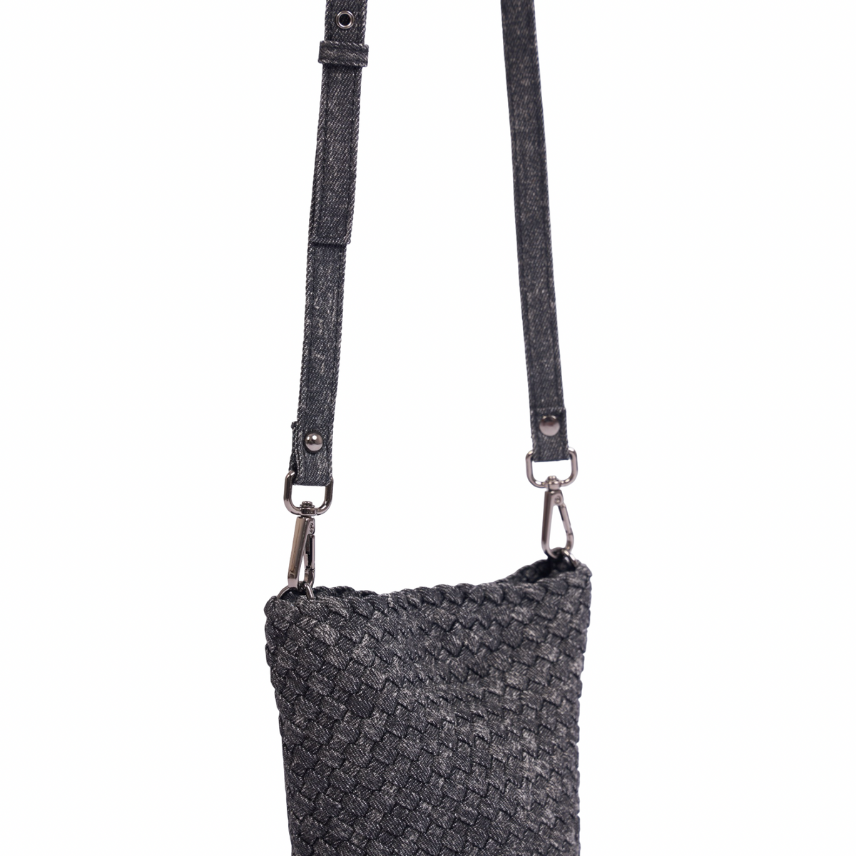 Signature Weave – Denim Crossbody Bag – Black