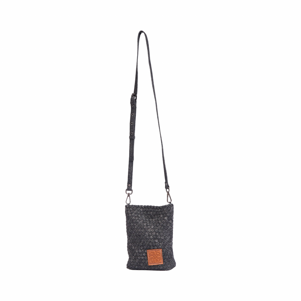 Signature Weave – Denim Crossbody Bag – Black