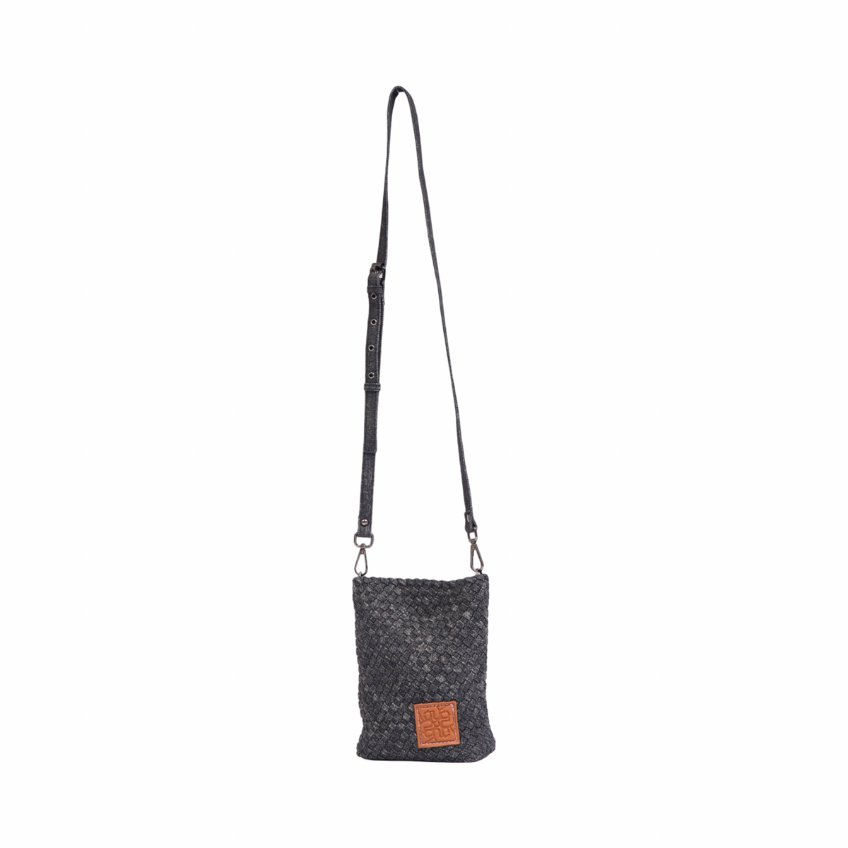 Signature Weave – Denim Crossbody Bag – Black