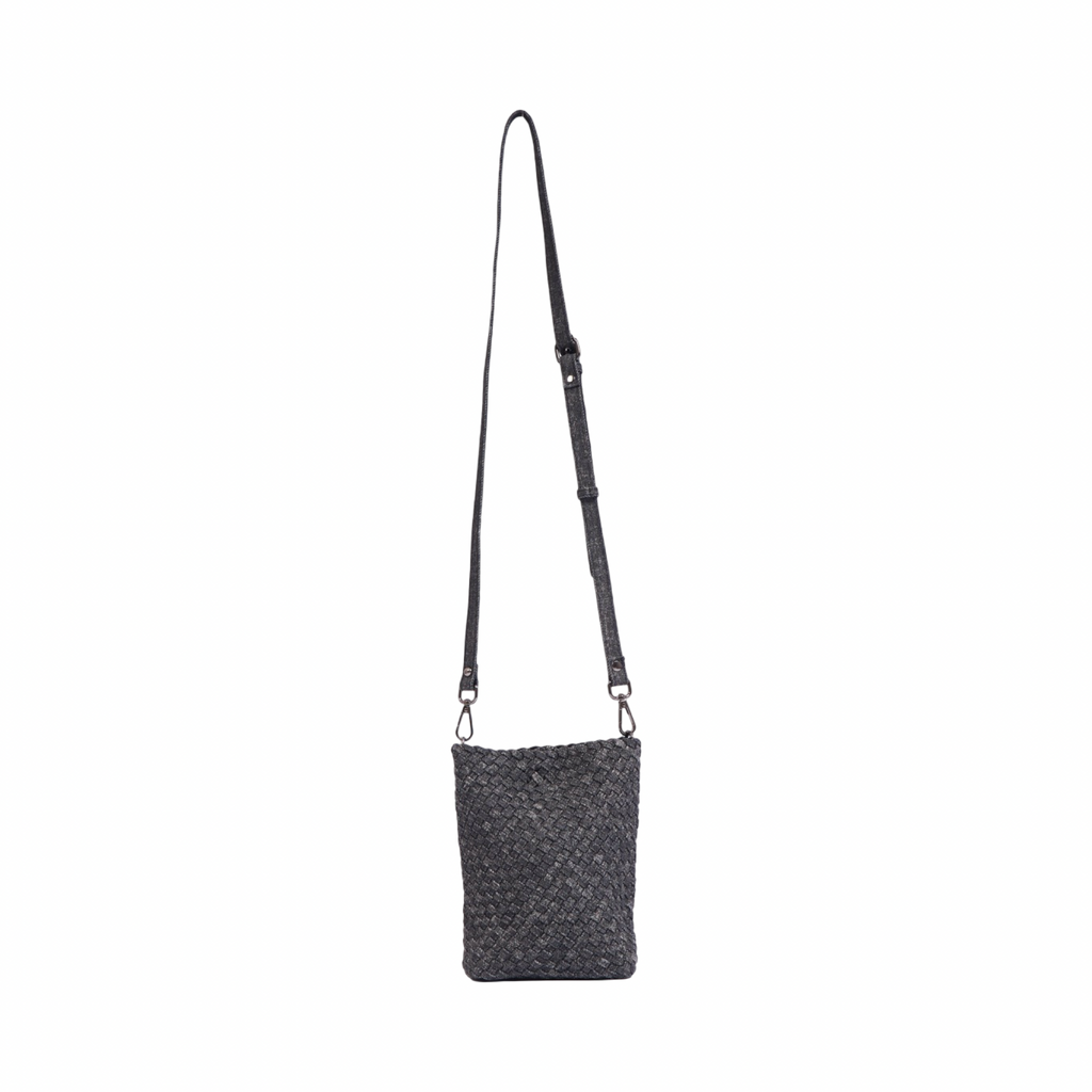 Signature Weave – Denim Crossbody Bag – Black