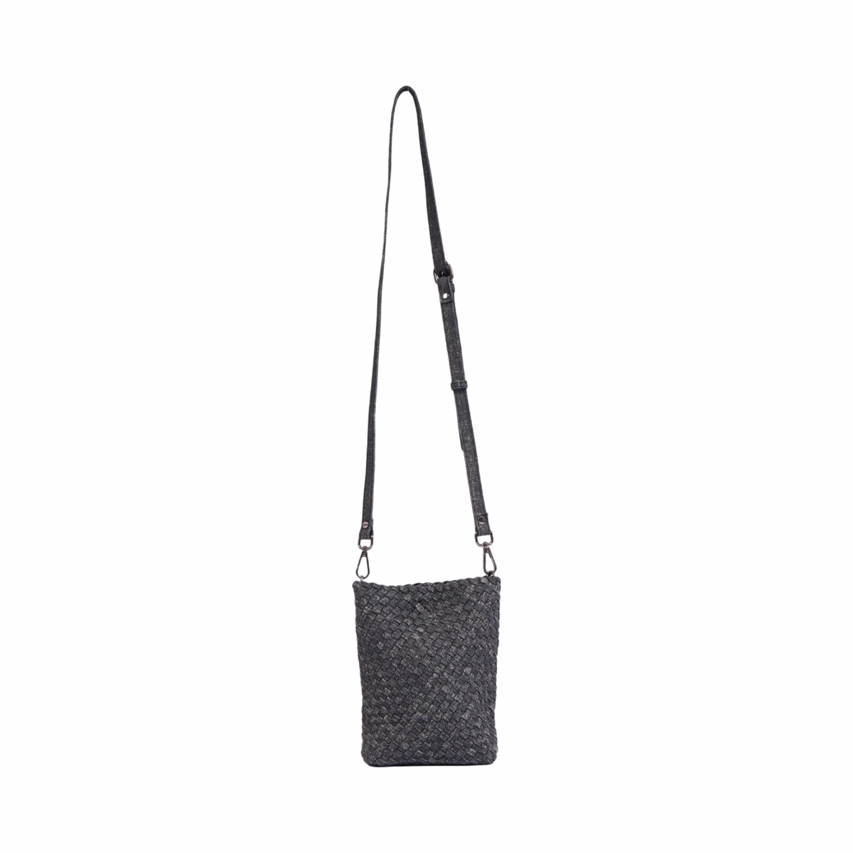 Signature Weave – Denim Crossbody Bag – Black