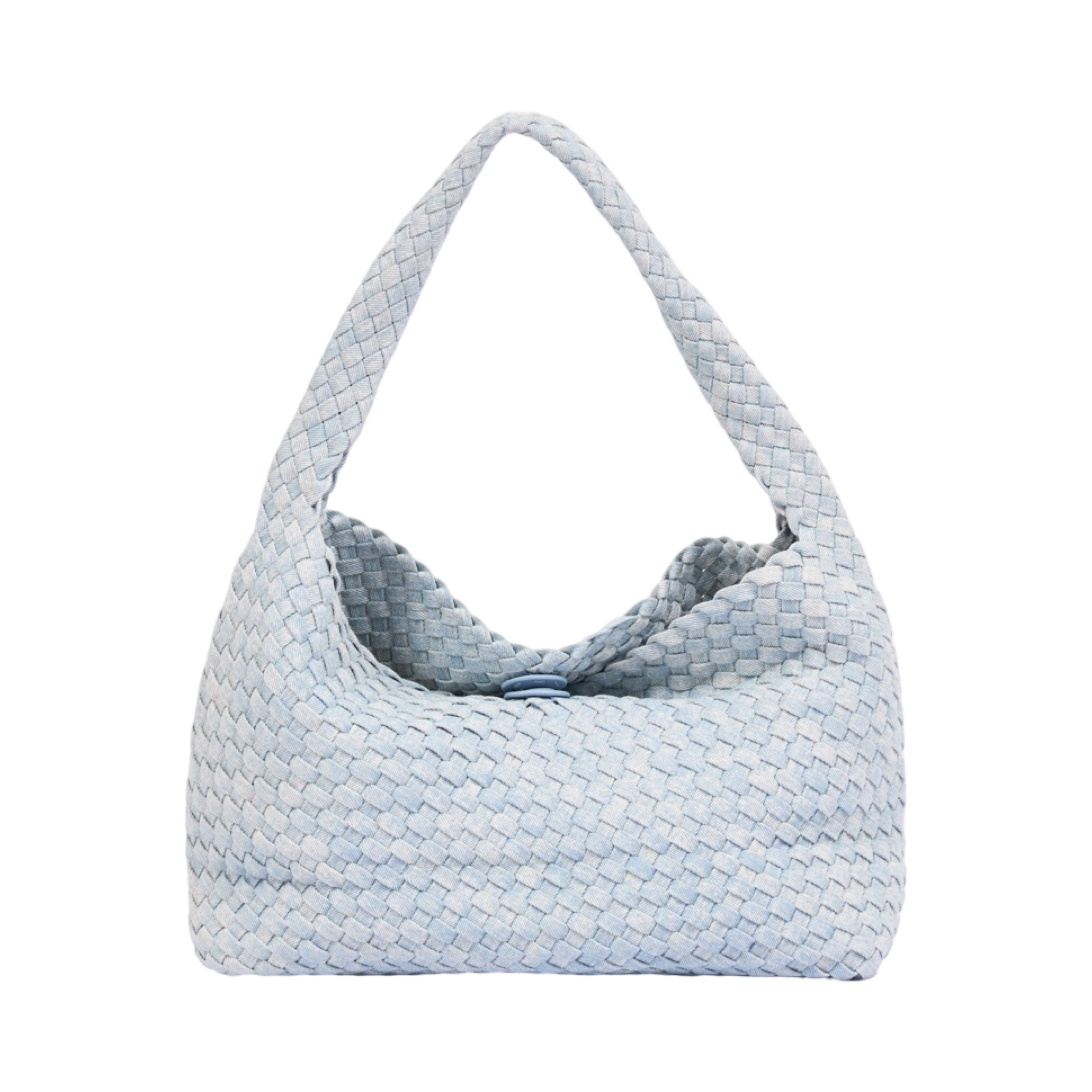 Midnight Weave – Woven Denim Shoulder Bag – Sky Blue