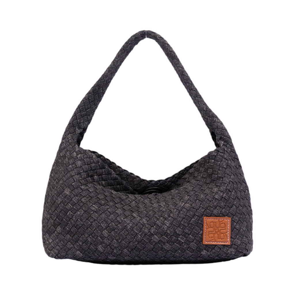 Midnight Weave – Woven Denim Shoulder Bag – Sky Blue
