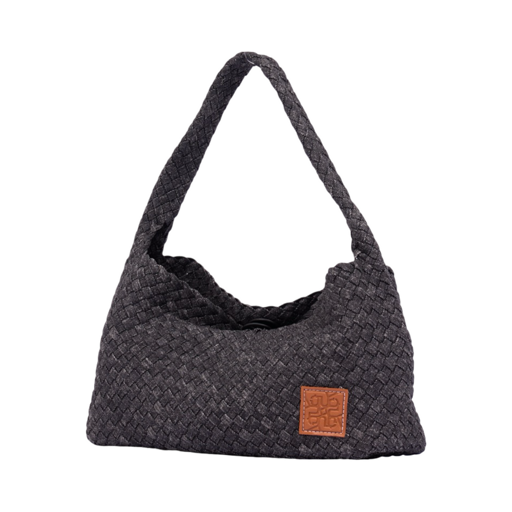 Midnight Weave – Woven Denim Shoulder Bag – Sky Blue