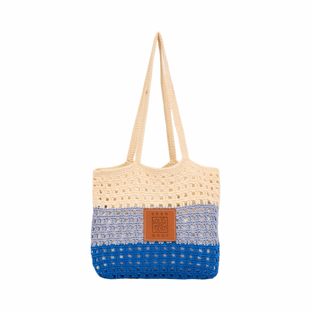 Knit Tri-Tone Tote Bag – Blue