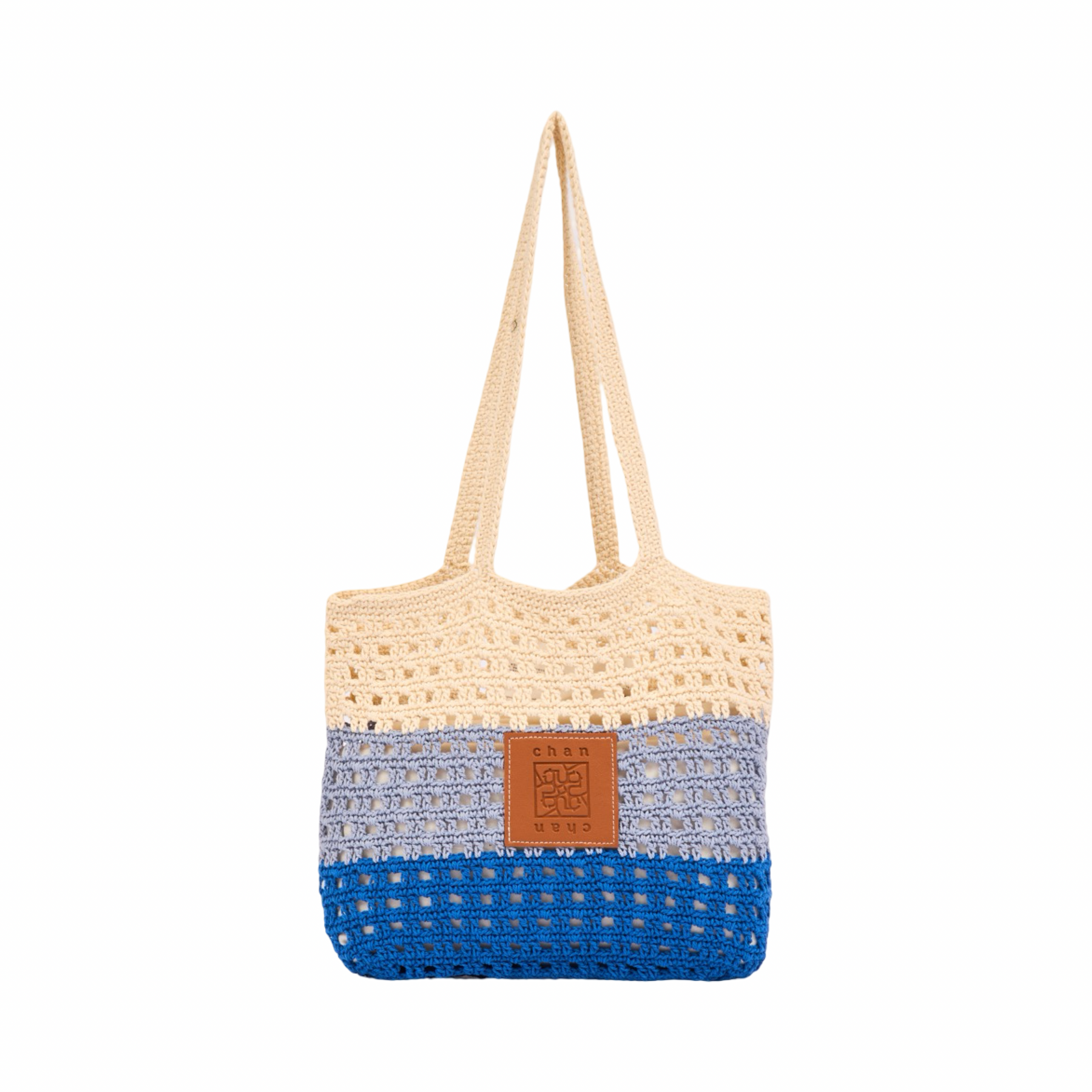 Knit Tri-Tone Tote Bag – Blue