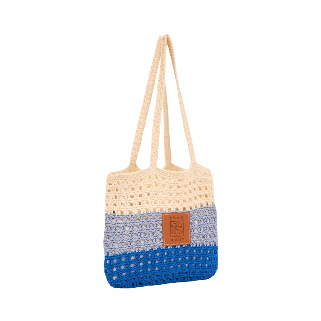 Knit Tri-Tone Tote Bag – Blue