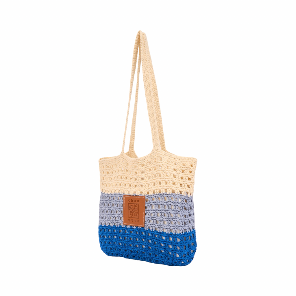 Knit Tri-Tone Tote Bag – Blue