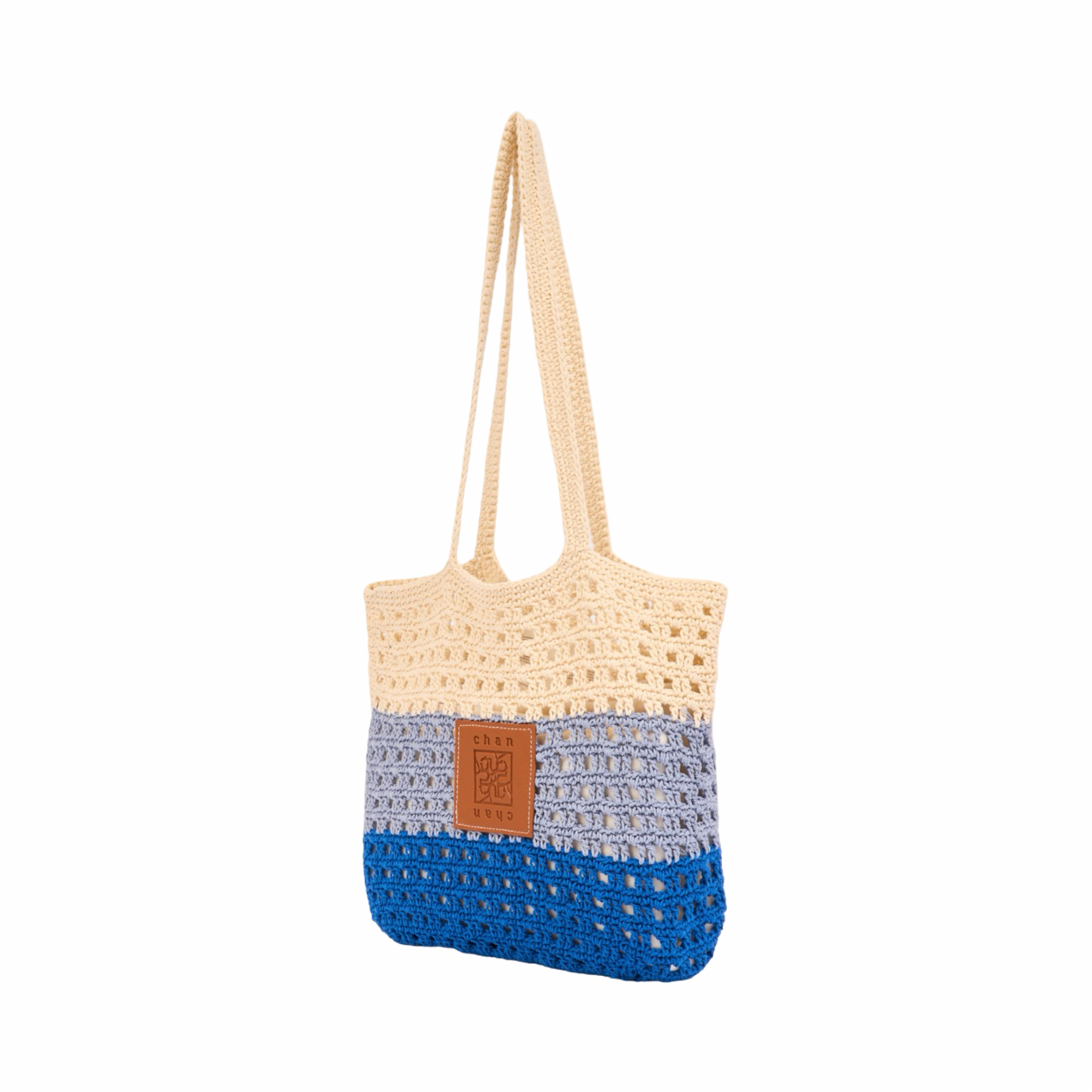 Knit Tri-Tone Tote Bag – Blue