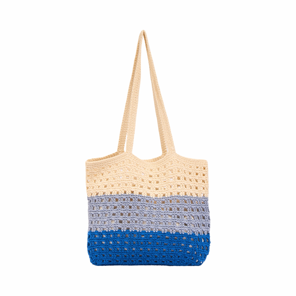 Knit Tri-Tone Tote Bag – Blue