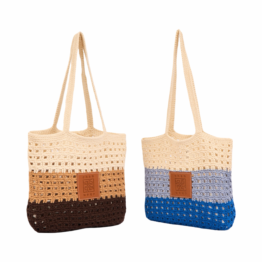Knit Tri-Tone Tote Bag – Blue