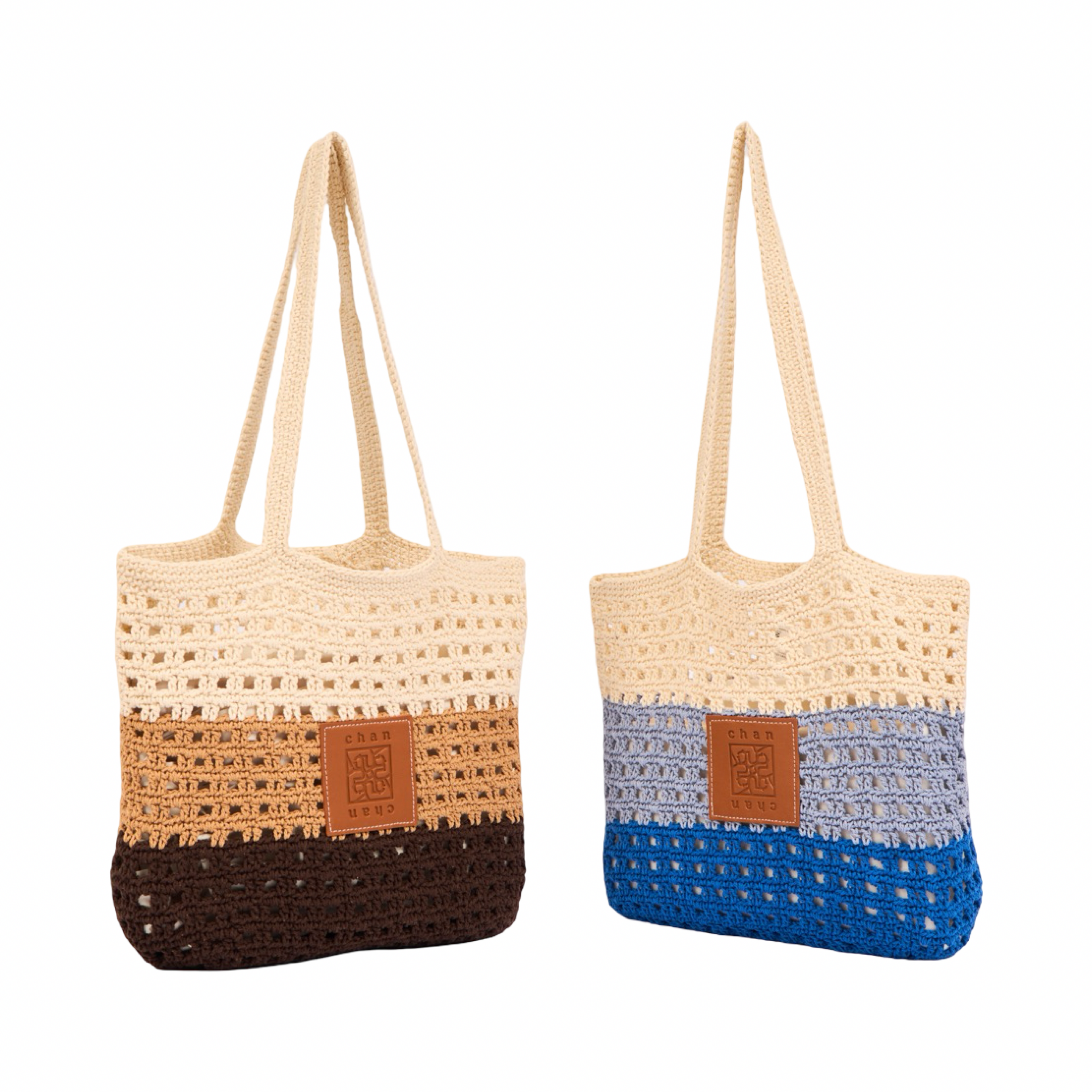 Knit Tri-Tone Tote Bag – Blue