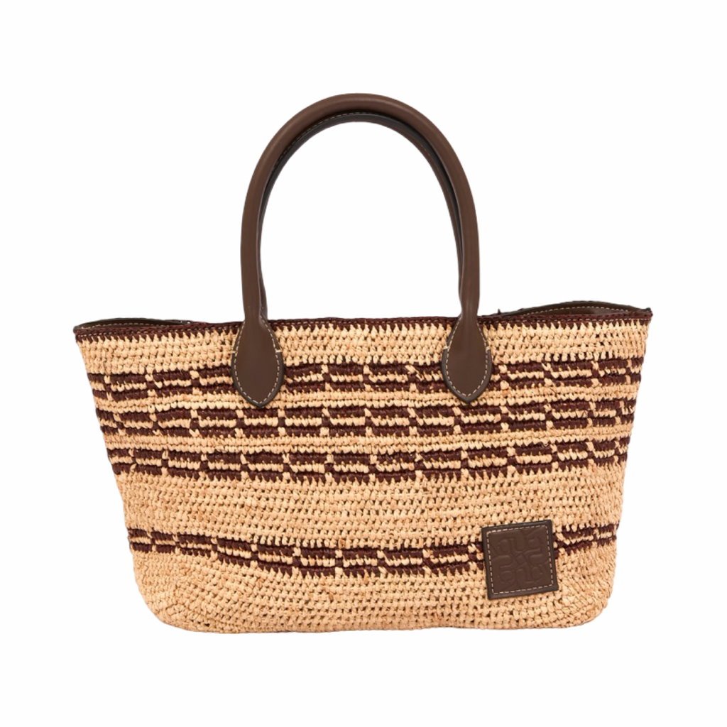 Artisan Vovage – Striped Raffia Tote Bag – Brown