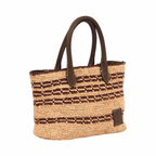 Artisan Vovage – Striped Raffia Tote Bag – Brown