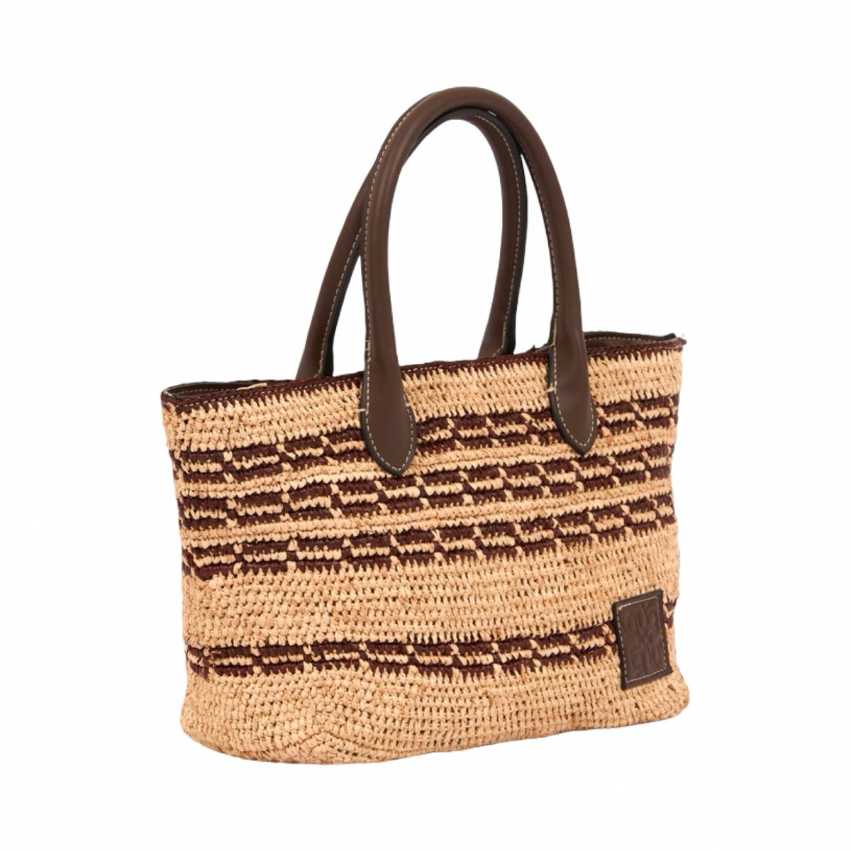 Artisan Vovage – Striped Raffia Tote Bag – Brown