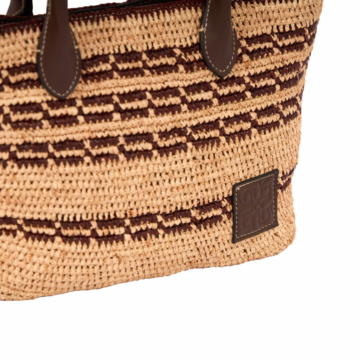Artisan Vovage – Striped Raffia Tote Bag – Brown