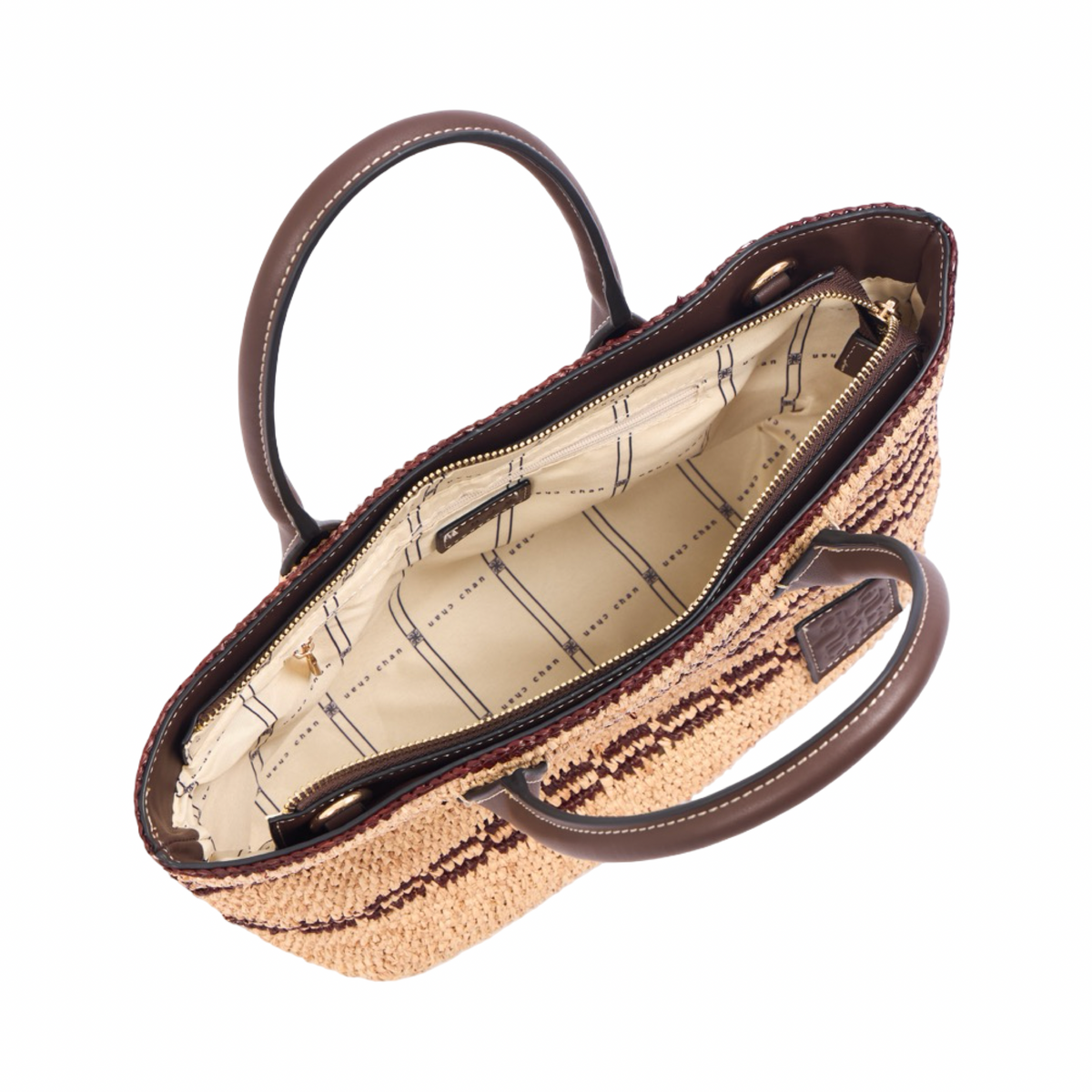 Artisan Vovage – Striped Raffia Tote Bag – Brown