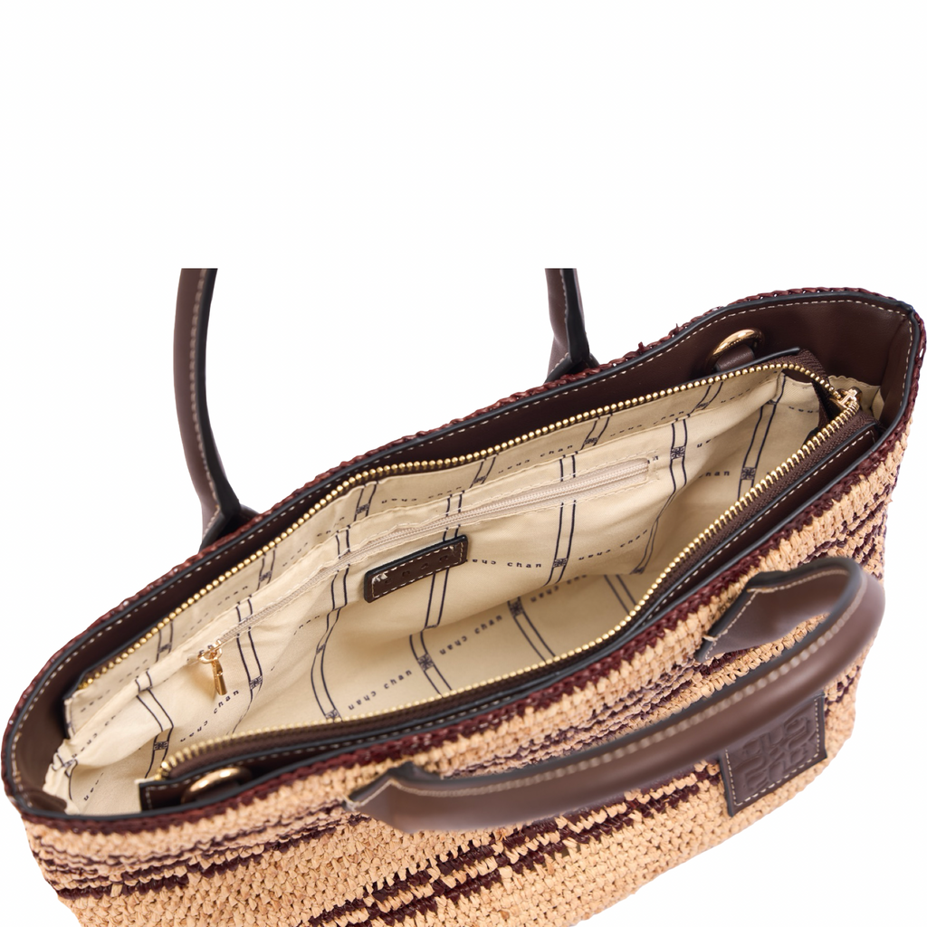 Artisan Vovage – Striped Raffia Tote Bag – Brown