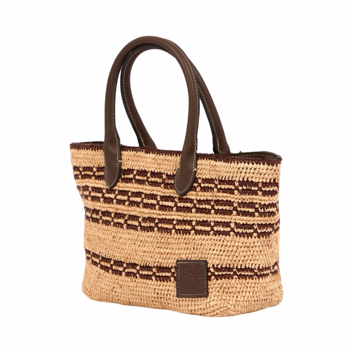 Artisan Vovage – Striped Raffia Tote Bag – Brown