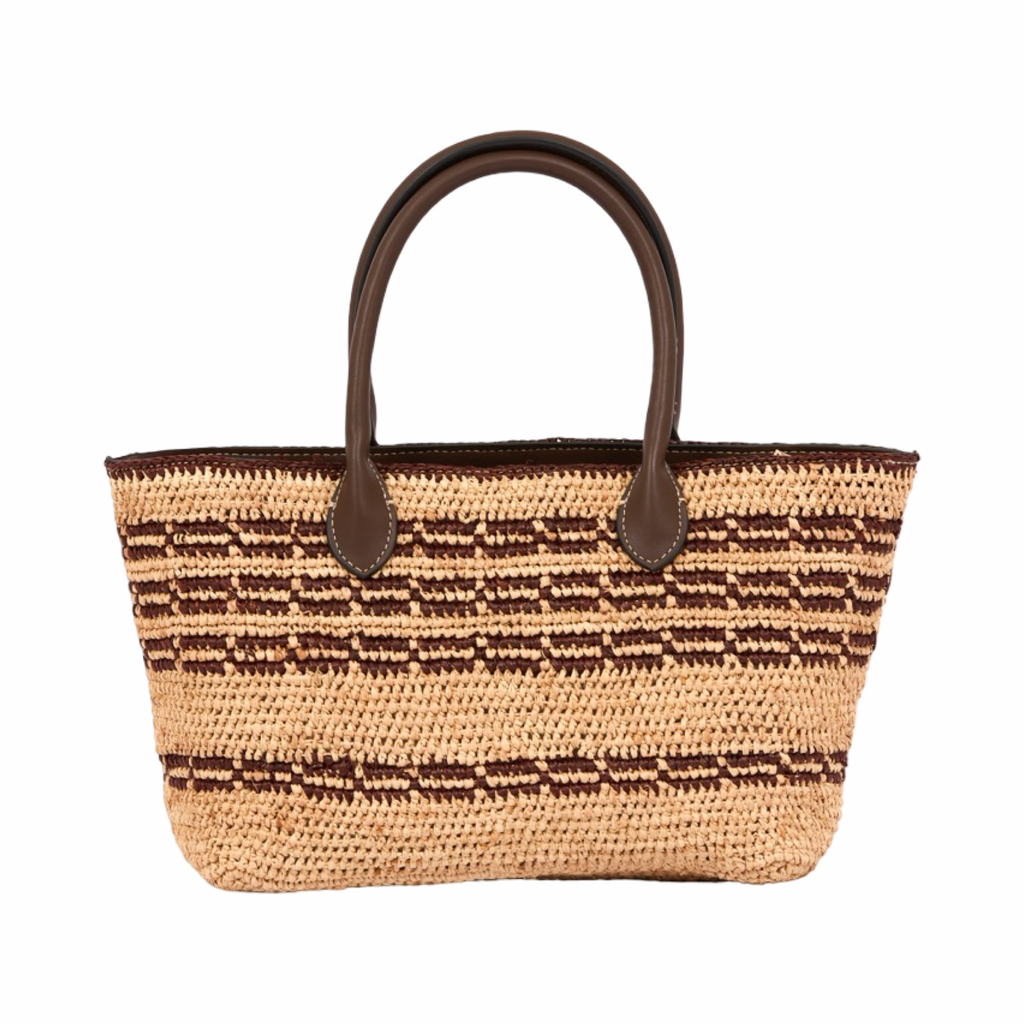 Artisan Vovage – Striped Raffia Tote Bag – Brown