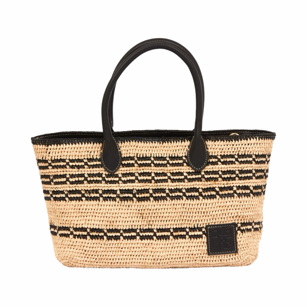 Artisan Vovage – Striped Raffia Tote Bag – Black