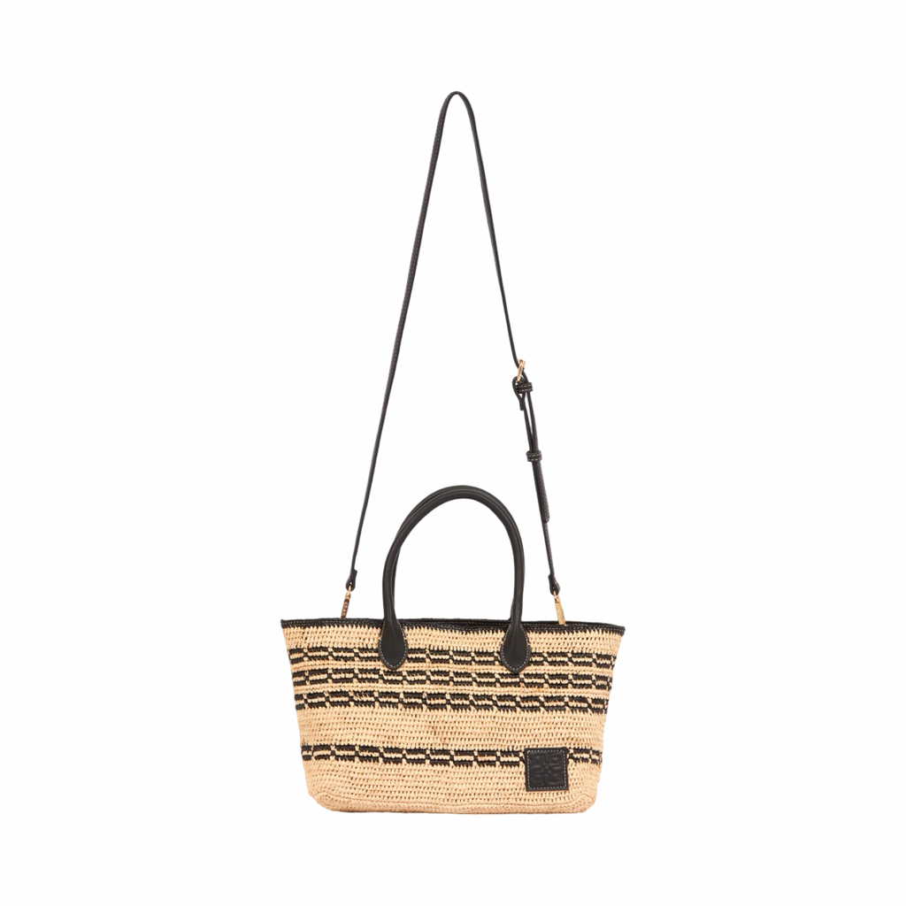 Artisan Vovage – Striped Raffia Tote Bag – Black