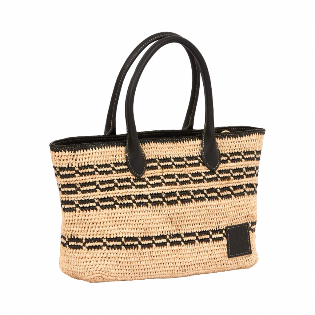 Artisan Vovage – Striped Raffia Tote Bag – Black