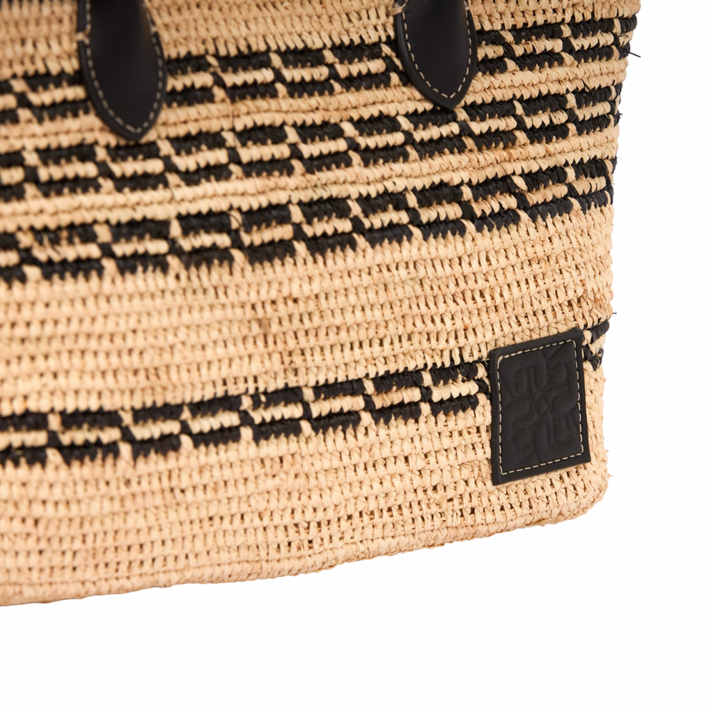 Artisan Vovage – Striped Raffia Tote Bag – Black
