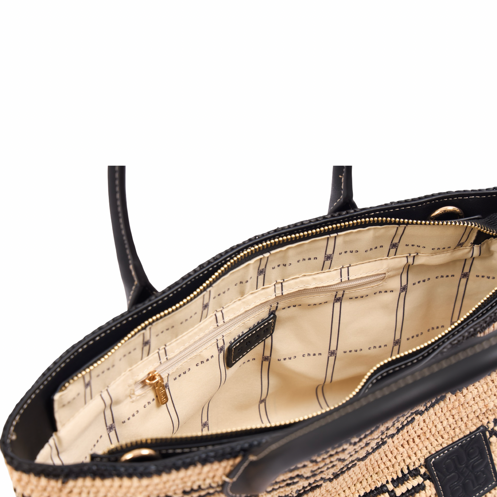 Artisan Vovage – Striped Raffia Tote Bag – Black