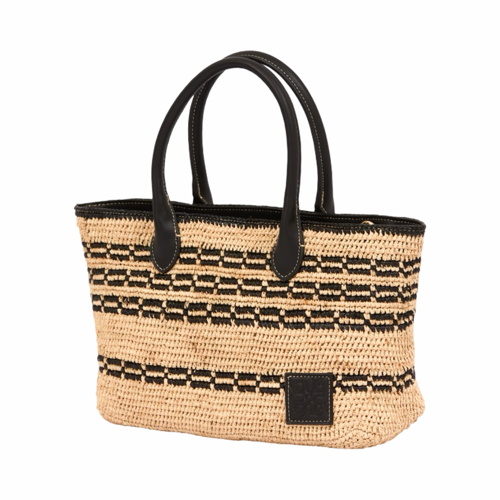 Artisan Vovage – Striped Raffia Tote Bag – Black