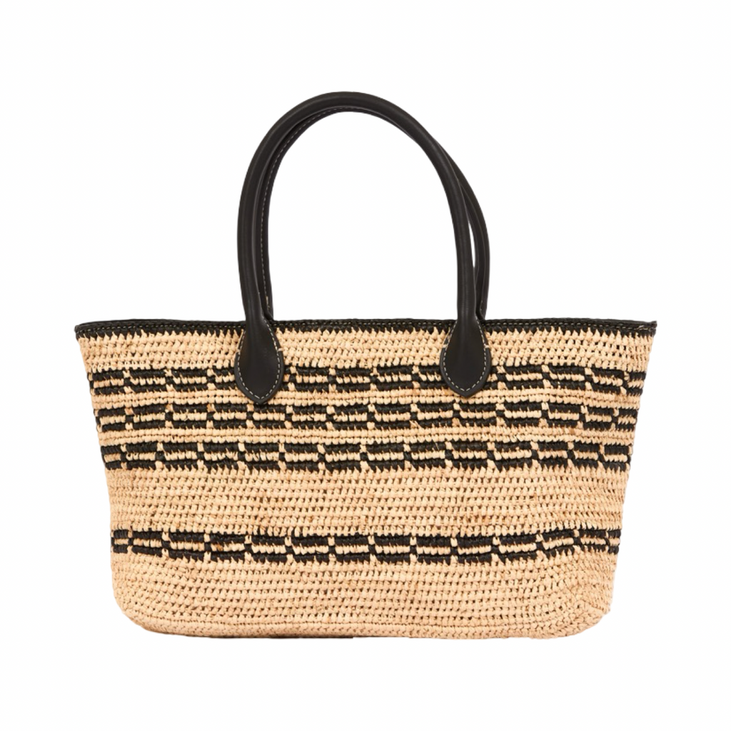 Artisan Vovage – Striped Raffia Tote Bag – Black