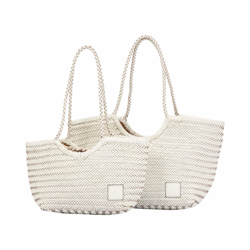 Artisan Leather – Woven Leather Tote Bag M – White
