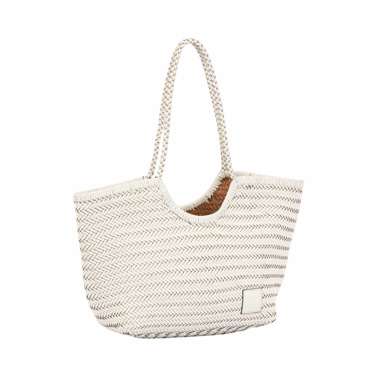 Artisan Leather – Woven Leather Tote Bag L – White