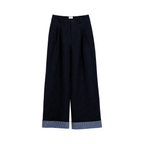 Striped Cuff Wide-Leg Pant – Navy