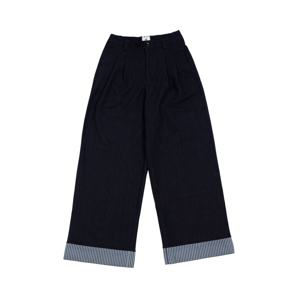 Striped Cuff Wide-Leg Pant – Navy