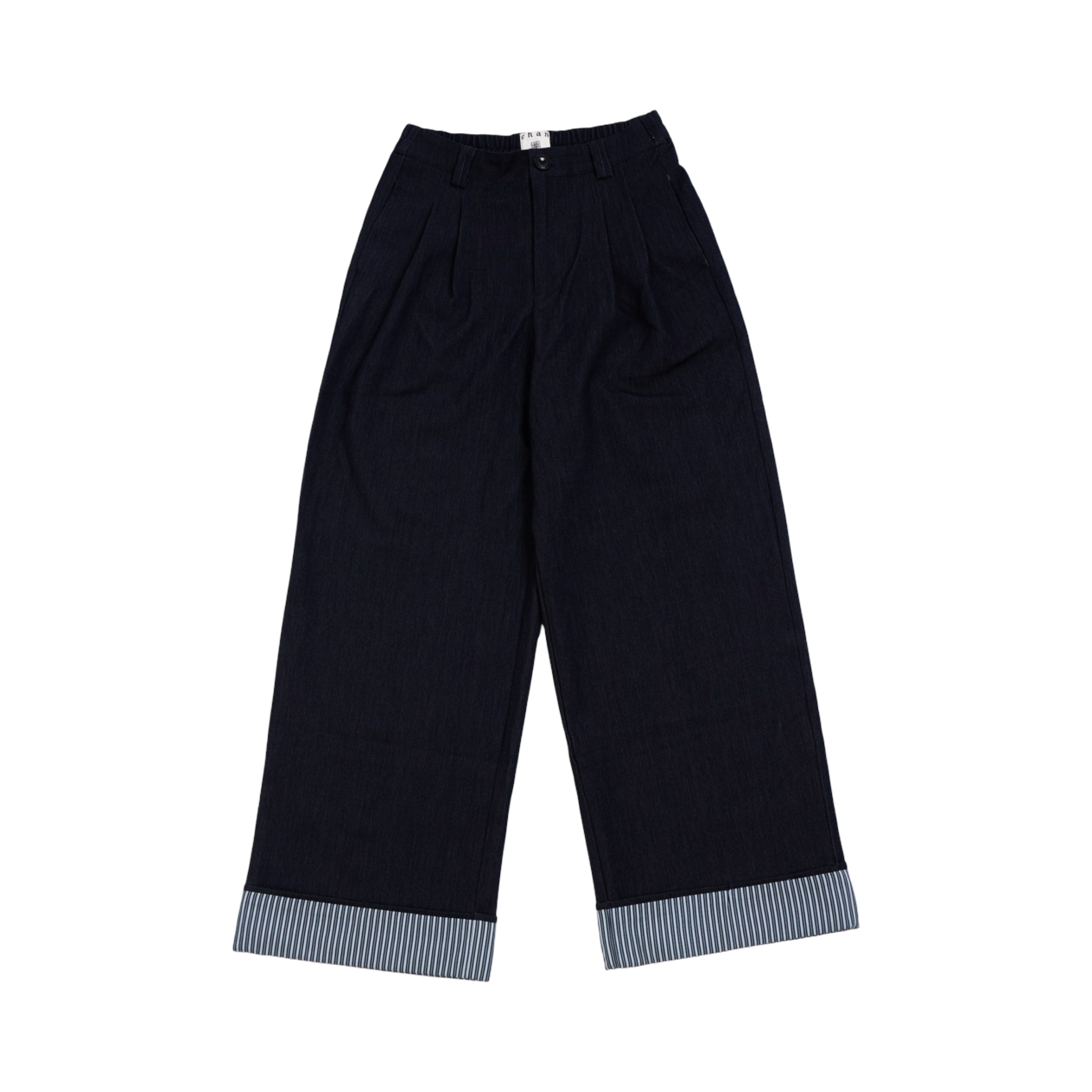 Striped Cuff Wide-Leg Pant – Navy
