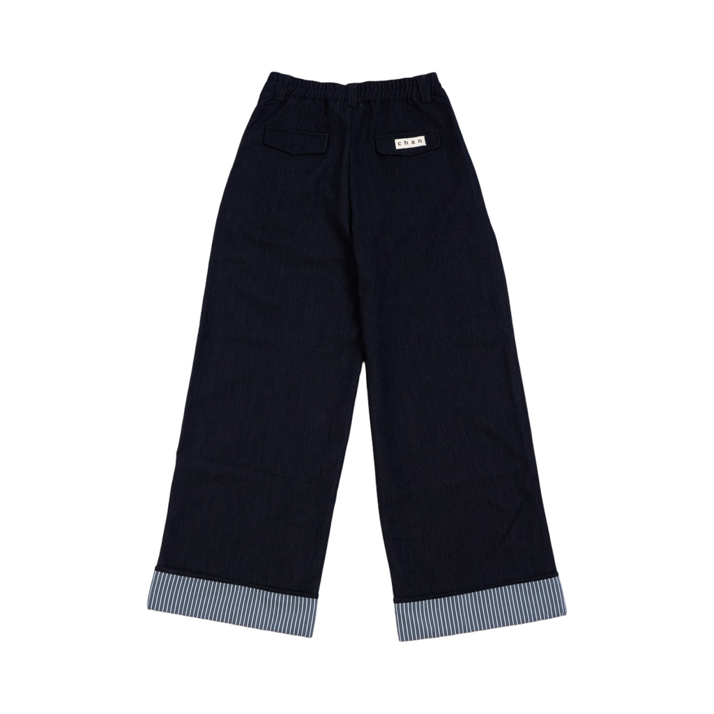 Striped Cuff Wide-Leg Pant – Navy