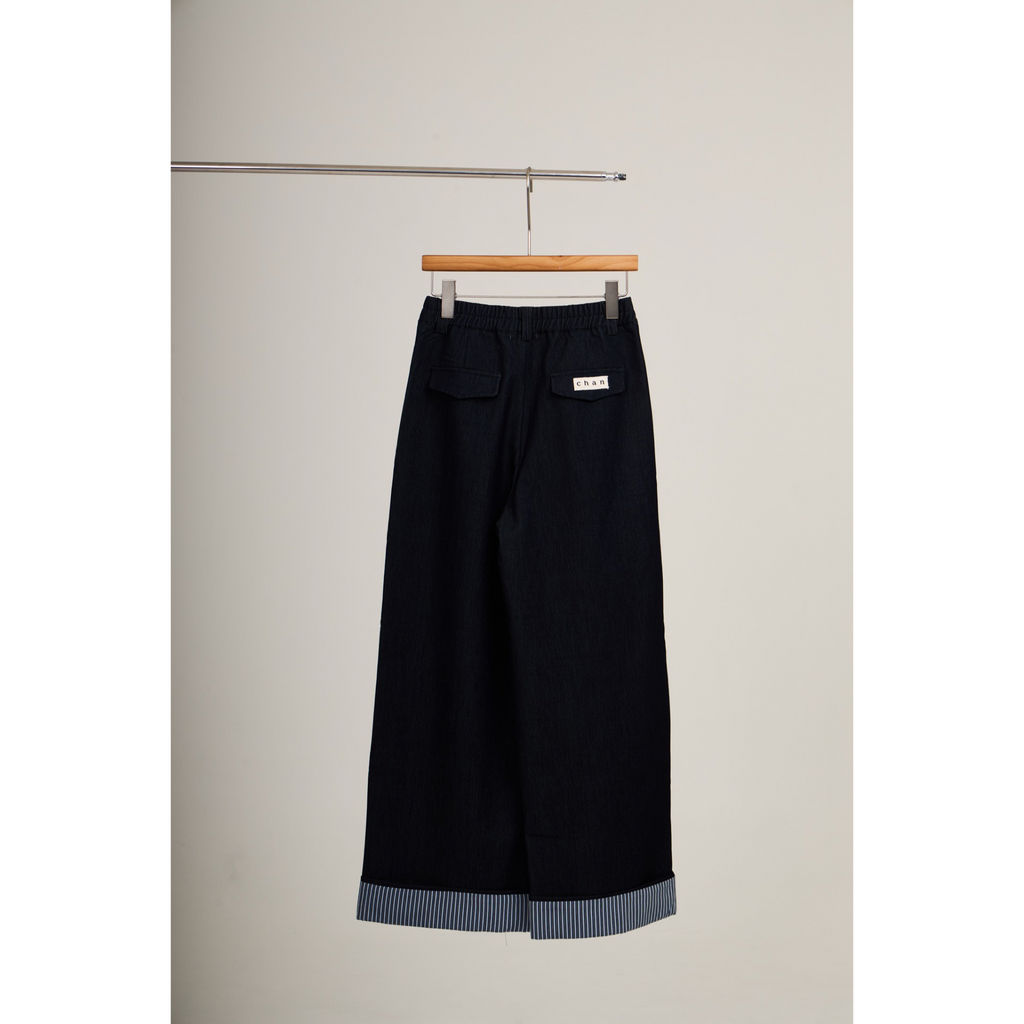 Striped Cuff Wide-Leg Pant – Navy