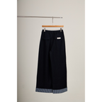 Striped Cuff Wide-Leg Pant – Navy